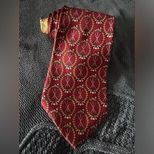 Vintage Tommy Hilfiger Silk Tie Burgundy Golf Club Crest Lion Tail Rare